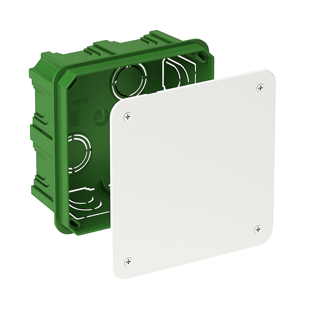 MULTIBOX Коробка распред. 100x100х48 мм д/сплошных стен, с крышкой 112х112 мм (со стикером)