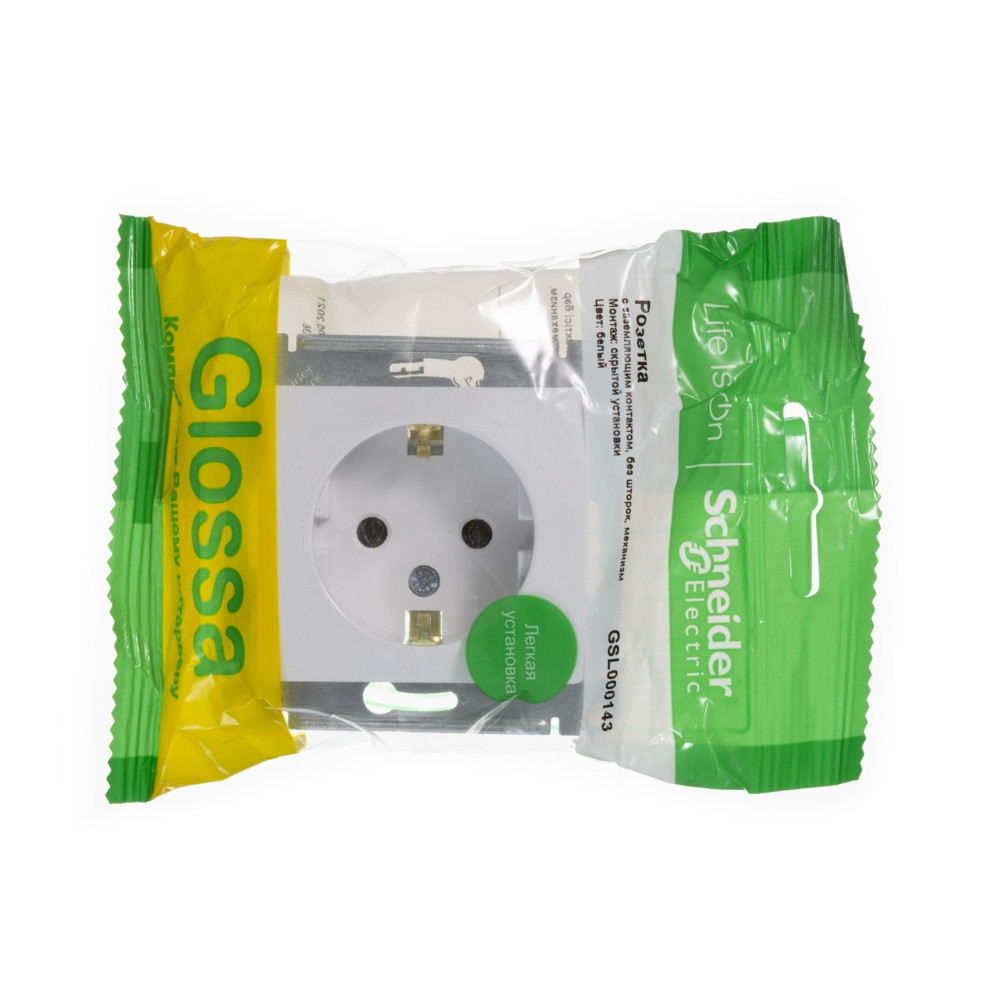 GLOSSA РОЗЕТКА с заземлением без шторок, 16А, механизм, БЕЛЫЙ