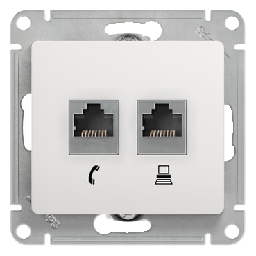 GLOSSA РОЗЕТКА двойная RJ11+RJ45 кат.5e, механизм, БЕЛЫЙ