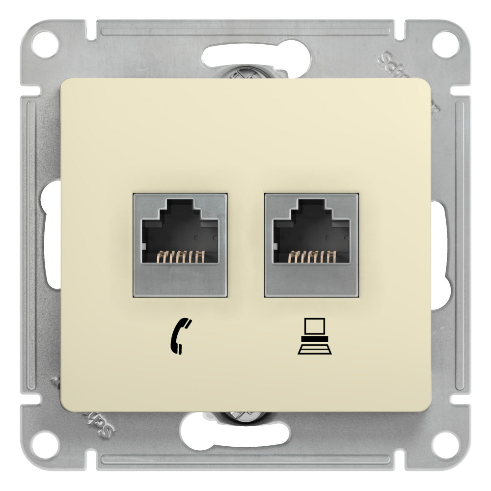 GLOSSA РОЗЕТКА двойная RJ11+RJ45 кат.5e, механизм, БЕЖЕВЫЙ