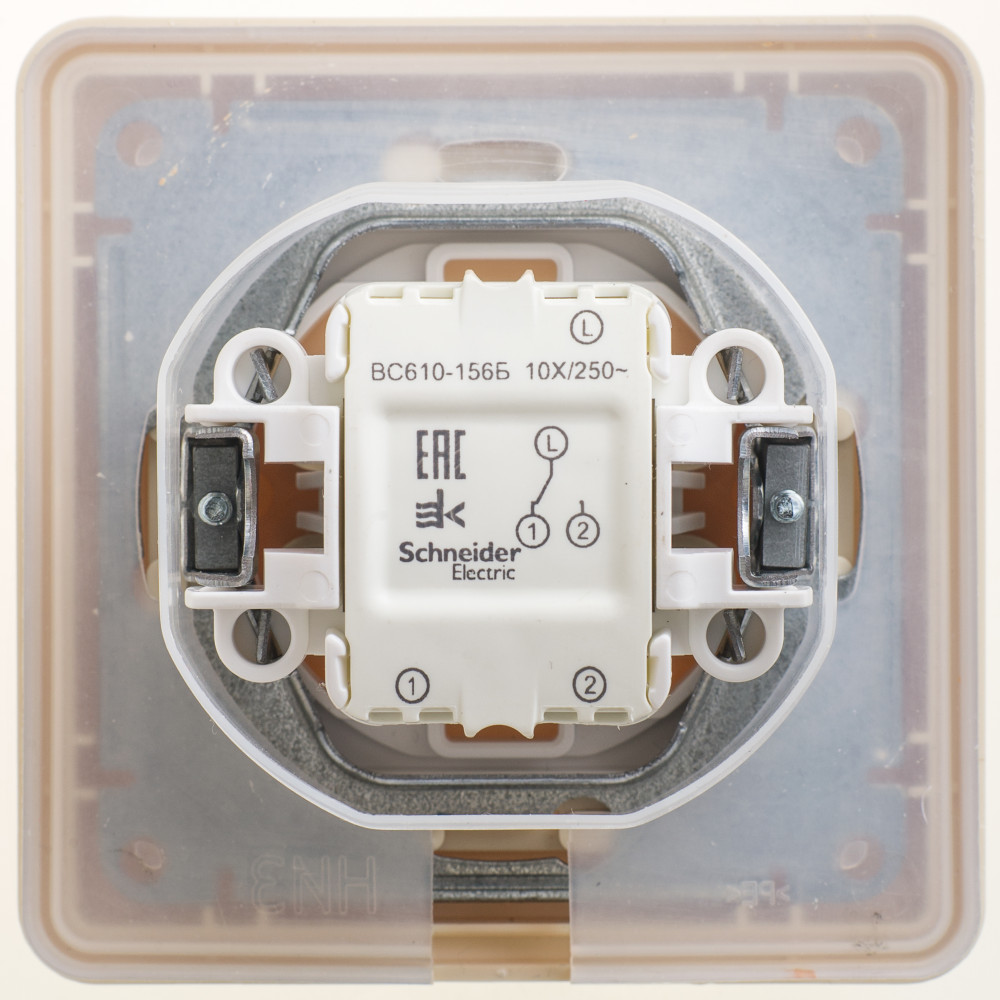 W59 AQUA 1-клавишный ПЕРЕКЛЮЧАТЕЛЬ, IP44, сх.6, 10АХ, в сборе, СЛОНОВАЯ КОСТЬ