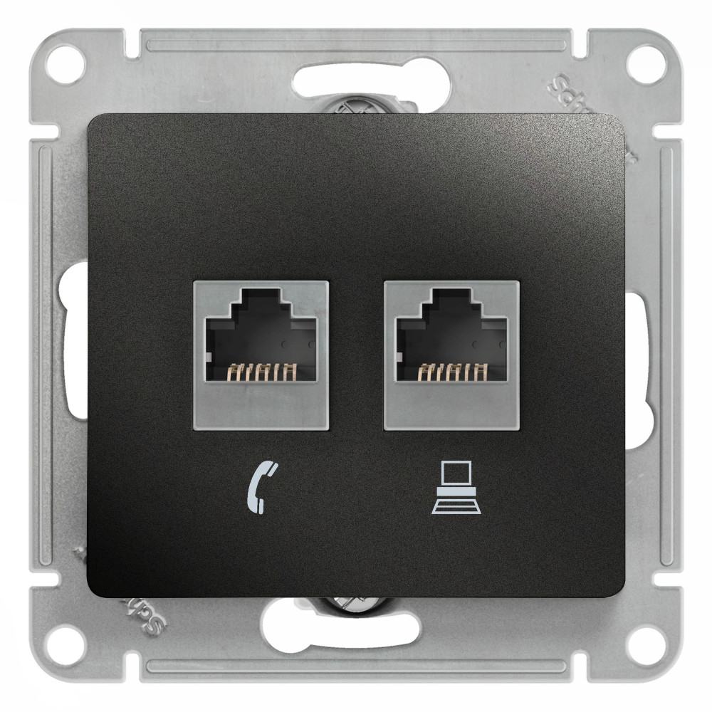 GLOSSA РОЗЕТКА двойная RJ11+RJ45 кат.5e, механизм, АНТРАЦИТ