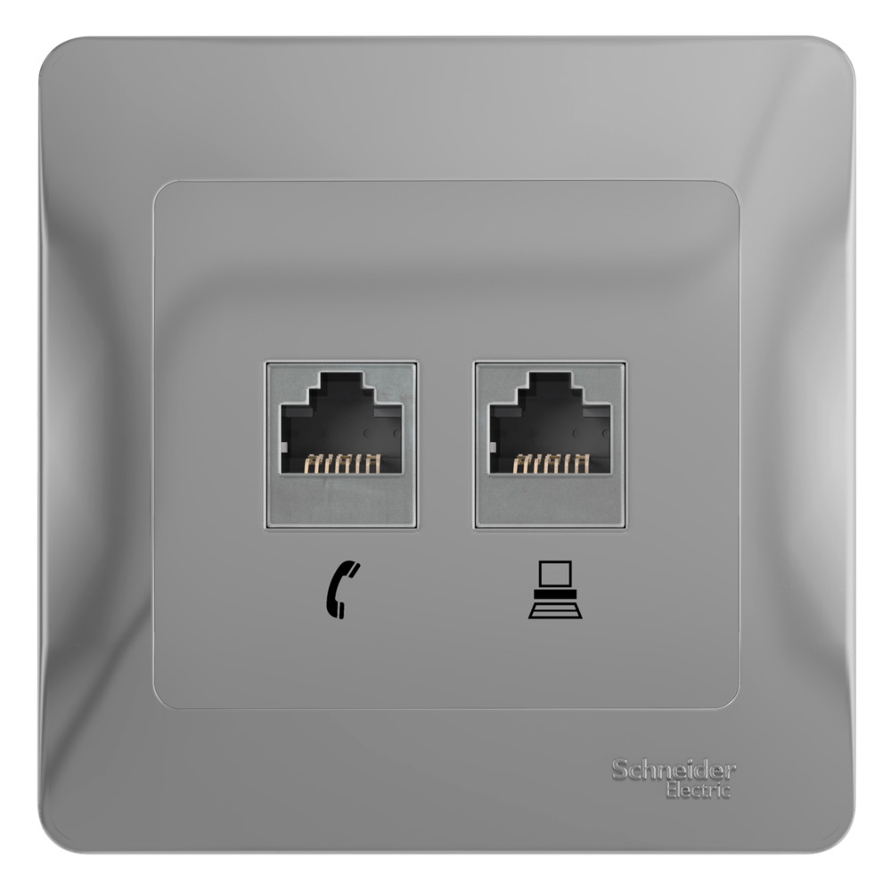 GLOSSA РОЗЕТКА двойная RJ11+RJ45 кат.5e, механизм, АЛЮМИНИЙ