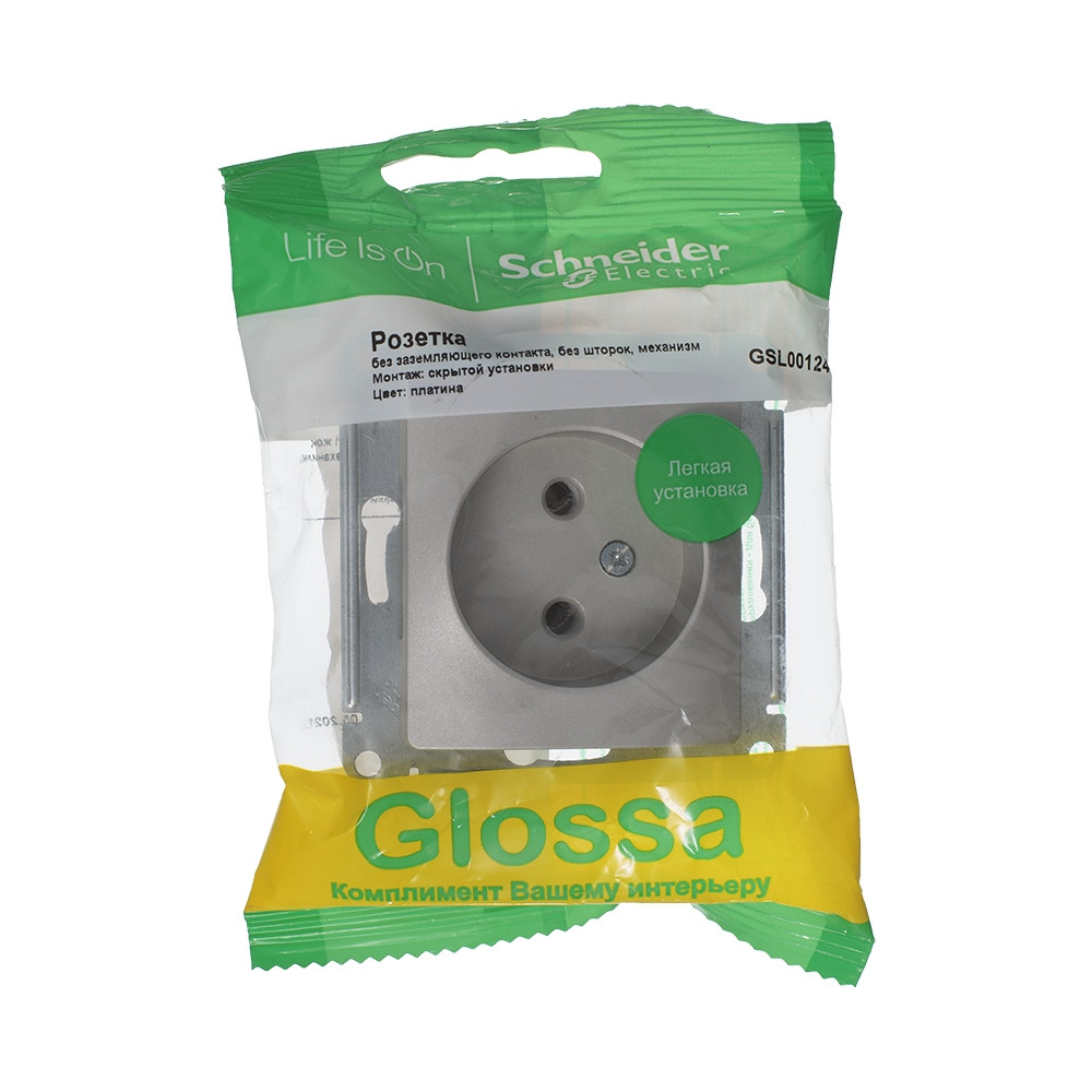 GLOSSA РОЗЕТКА с заземлением без шторок, 16А, механизм, ПЛАТИНА