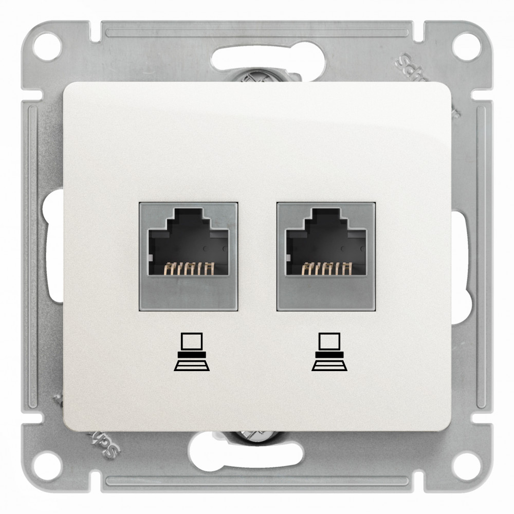 GLOSSA РОЗЕТКА двойная компьютерная RJ45+RJ45 кат. 5e, механизм, ПЕРЛАМУТР