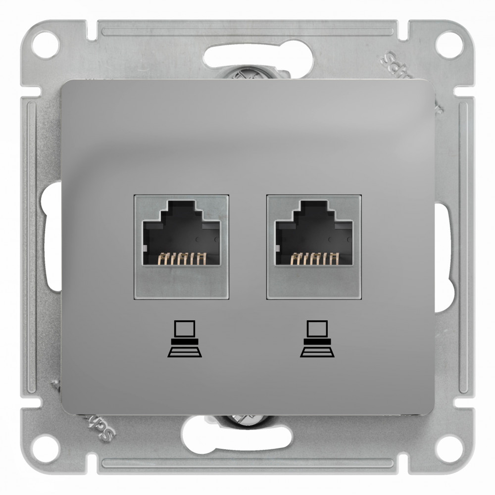 GLOSSA РОЗЕТКА двойная компьютерная RJ45+RJ45 кат. 5e, механизм, АЛЮМИНИЙ