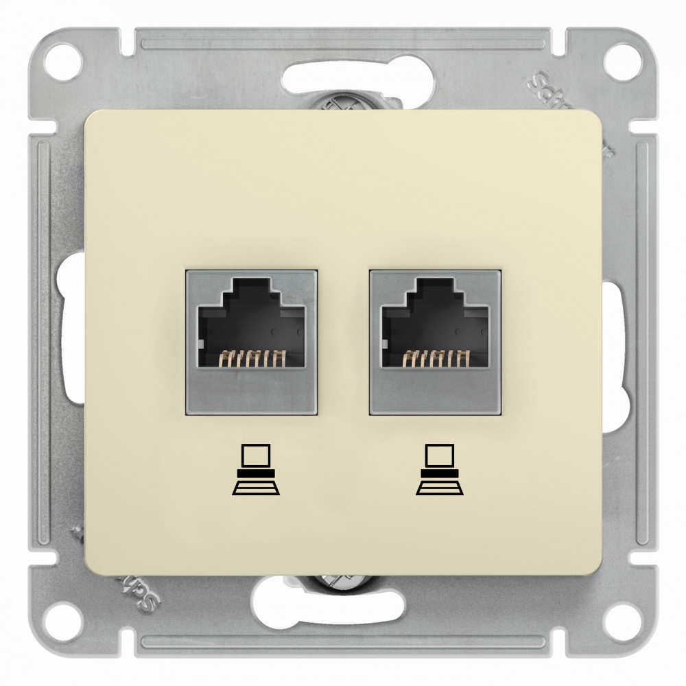 GLOSSA РОЗЕТКА двойная компьютерная RJ45+RJ45 кат. 5e, механизм, БЕЖЕВЫЙ