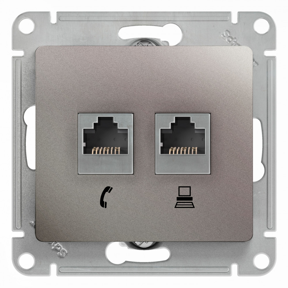 GLOSSA РОЗЕТКА двойная RJ11+RJ45 кат.5e, механизм, ПЛАТИНА