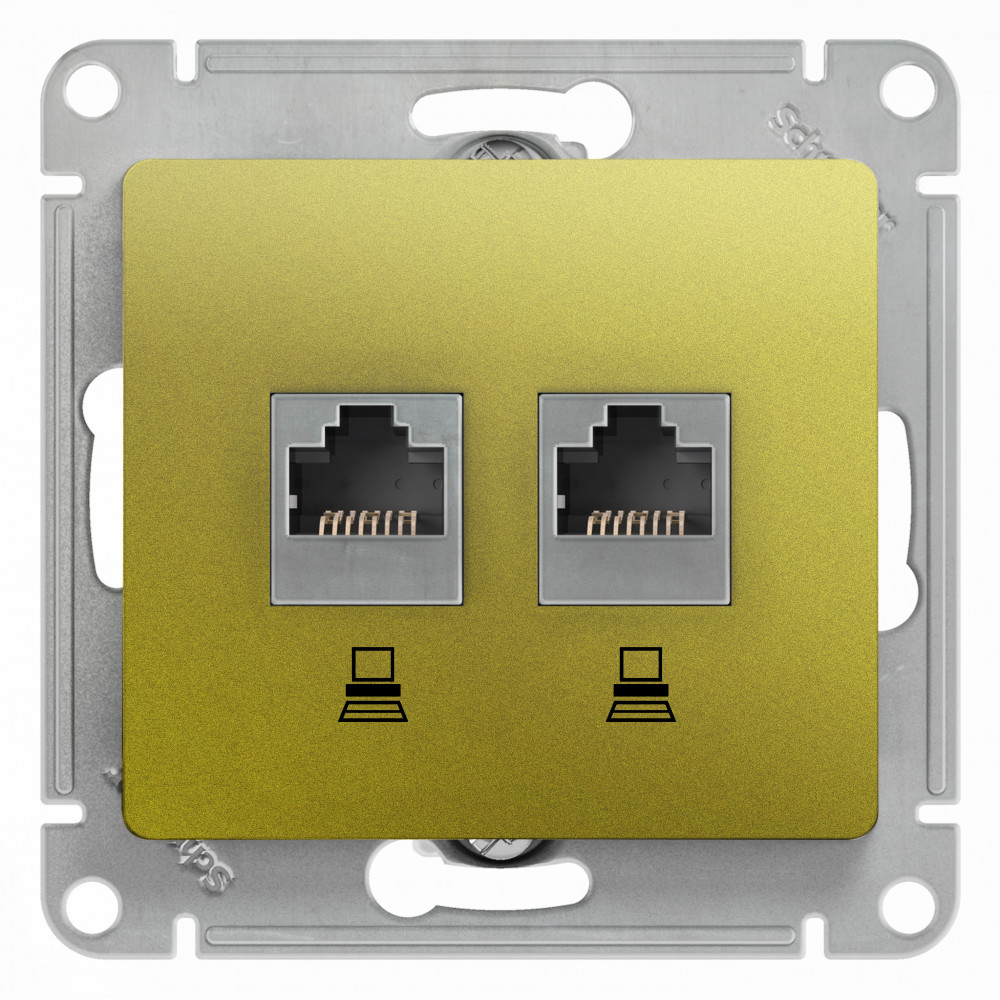 GLOSSA РОЗЕТКА двойная компьютерная RJ45+RJ45, кат.5Е, механизм, ФИСТАШКОВЫЙ