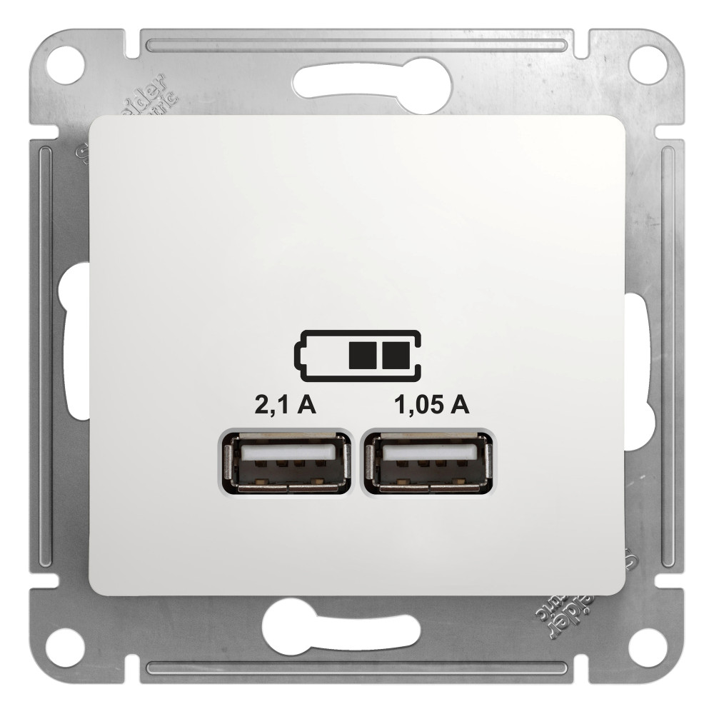 GLOSSA USB РОЗЕТКА A+A, 5В/2,1А, 2х5В/1,05А, механизм, БЕЛЫЙ