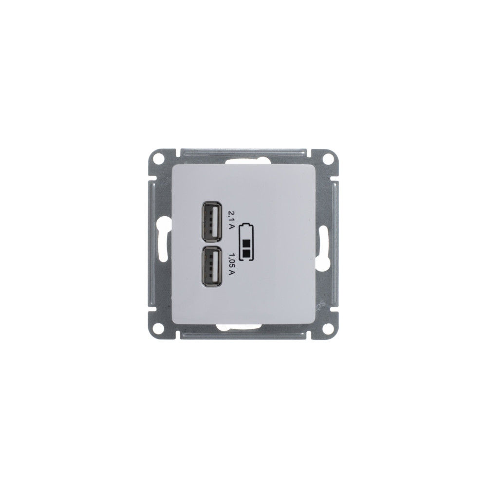 GLOSSA USB РОЗЕТКА A+A, 5В/2,1А, 2х5В/1,05А, механизм, БЕЛЫЙ