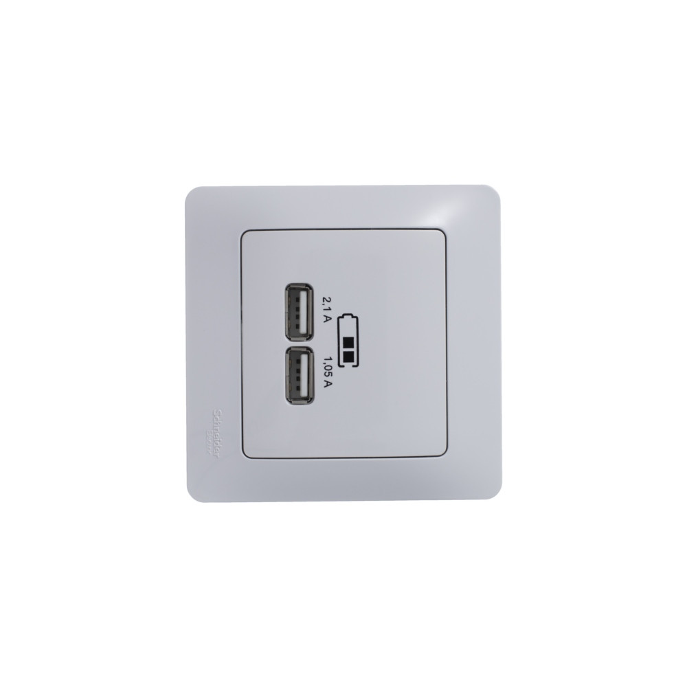 GLOSSA USB РОЗЕТКА A+A, 5В/2,1А, 2х5В/1,05А, механизм, БЕЛЫЙ