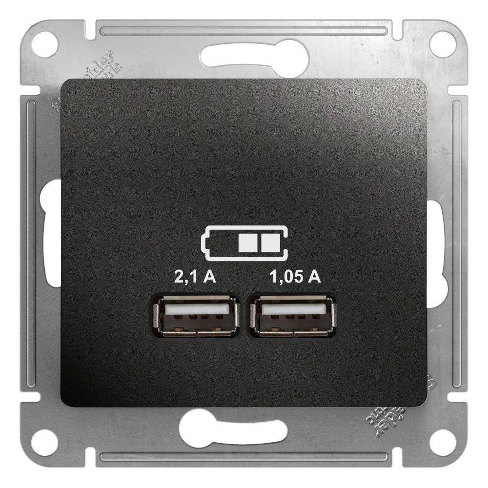GLOSSA USB РОЗЕТКА А+А, 5В/2,1А, 2х5В/1,05А, механизм, АНТРАЦИТ
