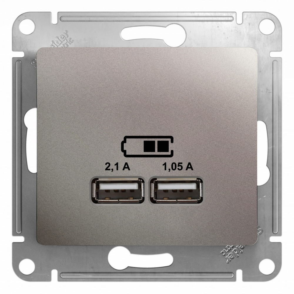 GLOSSA USB РОЗЕТКА A+A, 5В/2,1А, 2х5В/1,05А, механизм, ПЛАТИНА
