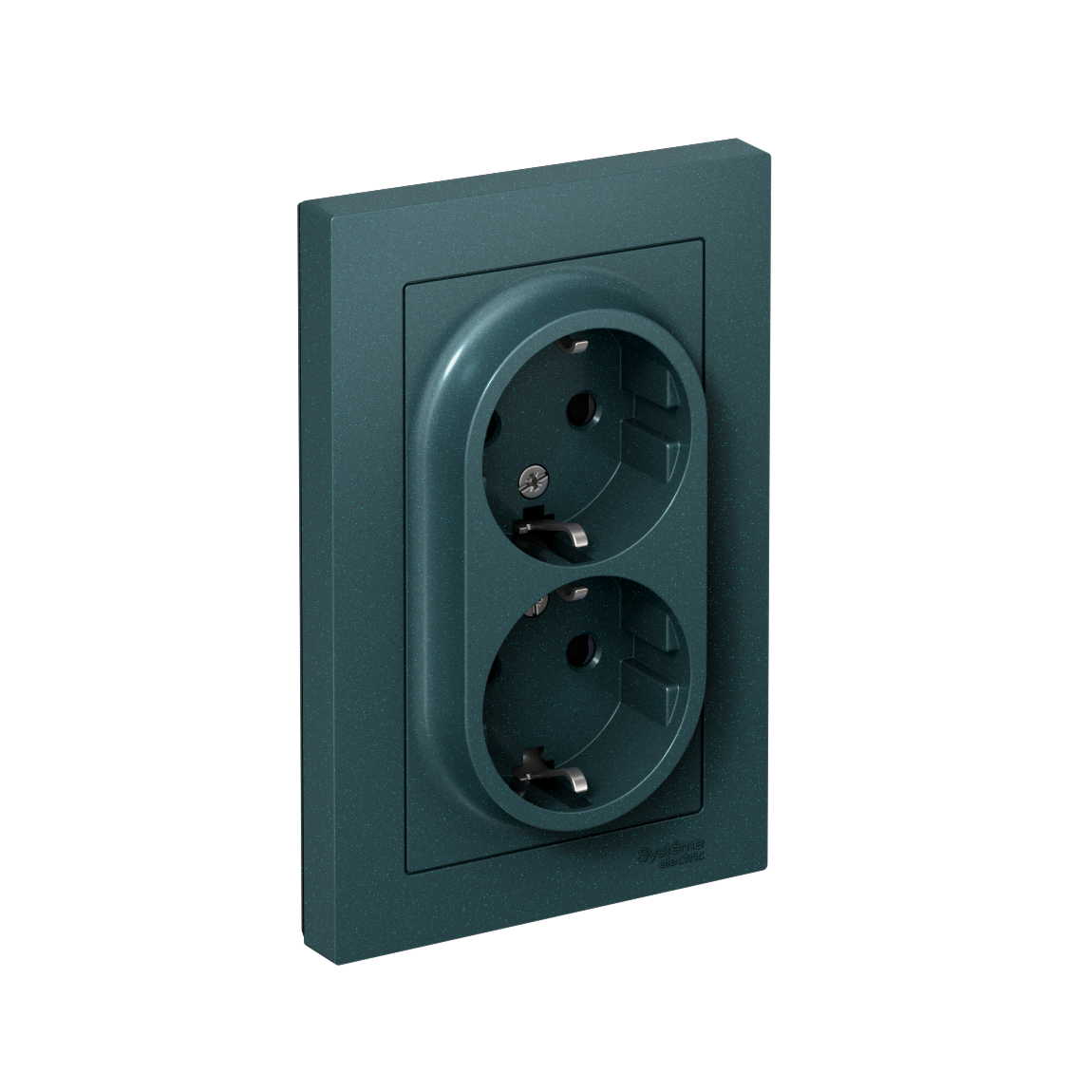 ATLASDESIGN РОЗЕТКА двойная с заземлением со шторками, 16А, в сборе, ИЗУМРУД