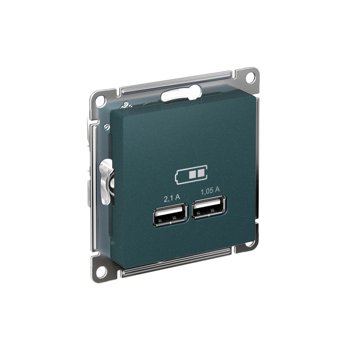 ATLASDESIGN USB РОЗЕТКА A+A, 5В/2,1А, 2х5В/1,05А, механизм, ИЗУМРУД