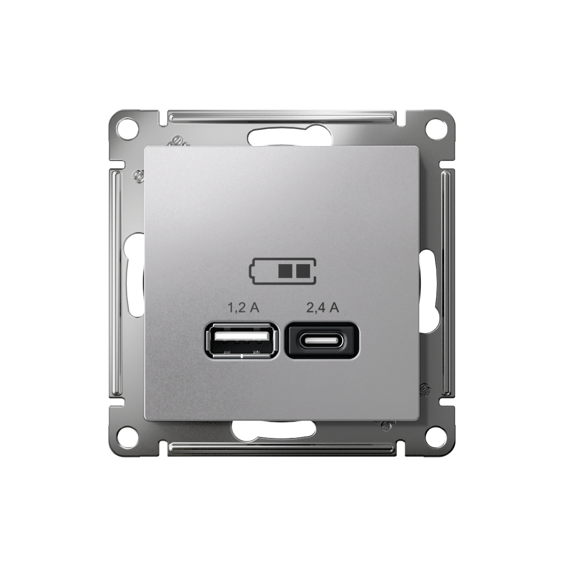 ATLASDESIGN USB РОЗЕТКА А+С, 5В/2,4А, 2х5В/1,2А, механизм, АЛЮМИНИЙ