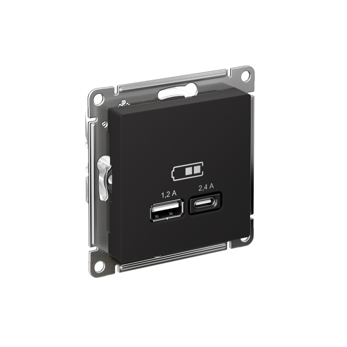 ATLASDESIGN USB РОЗЕТКА А+С, 5В/2,4А, 2х5В/1,2А, механизм, КАРБОН