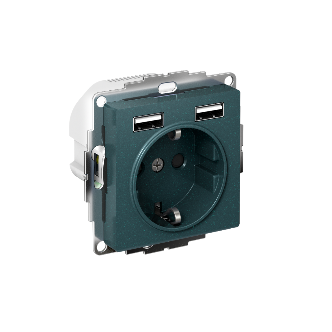 ATLASDESIGN РОЗЕТКА 16А c 2 USB A+A, 5В/2,4А, 2х5В/1,2А, механизм, ИЗУМРУД