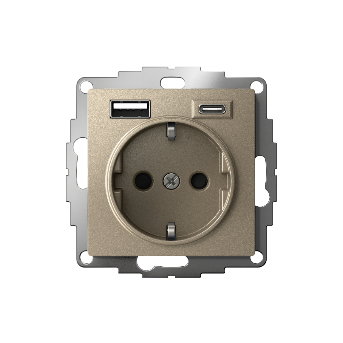 ATLASDESIGN РОЗЕТКА 16А c 2 USB A+C, 5В/2,4А/3,0А, 2х5В/1,5А, механизм, ШАМПАНЬ