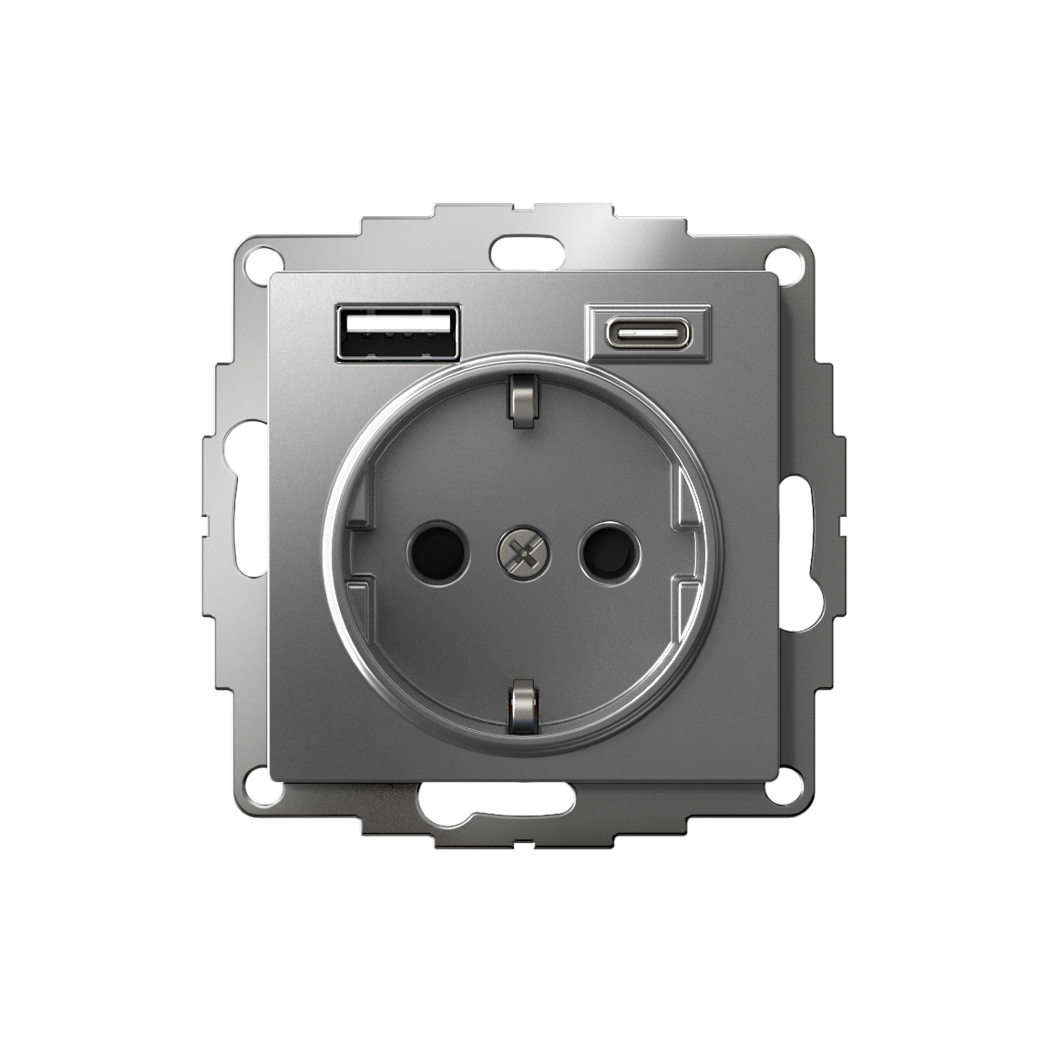 ATLASDESIGN РОЗЕТКА 16А c 2 USB A+C, 5В/2,4А/3,0А, 2х5В/1,5А, механизм, СТАЛЬ