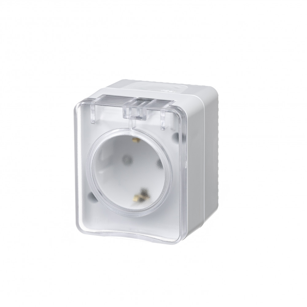 Розетка "AtlasDеsign" IP54 О/У с ЗазК. 1м. (250В,16А, защит.шторки)