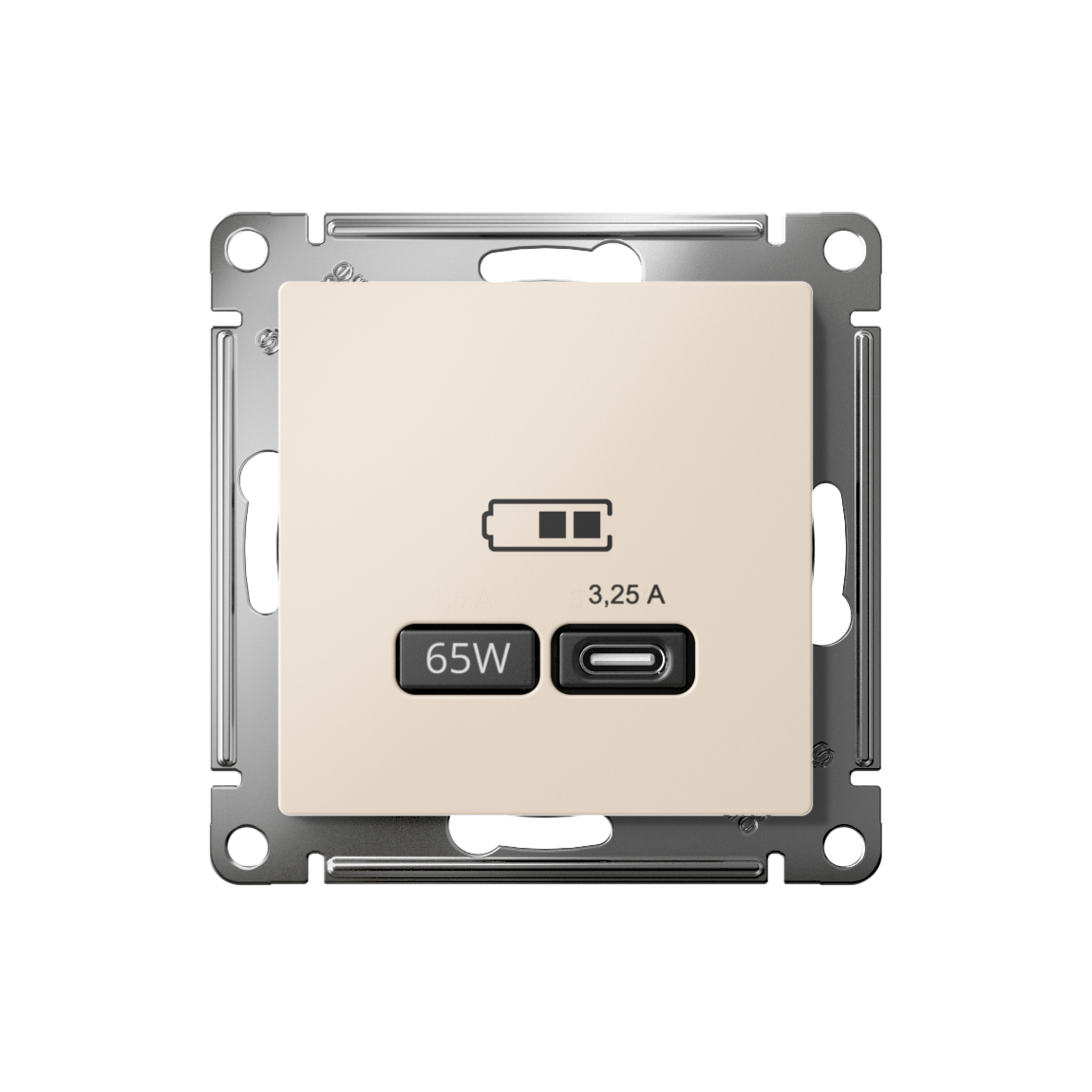 ATLASDESIGN USB РОЗЕТКА тип-С 65Вт высокоскор.заряд. QC, PD, механизм, БЕЖЕВЫЙ