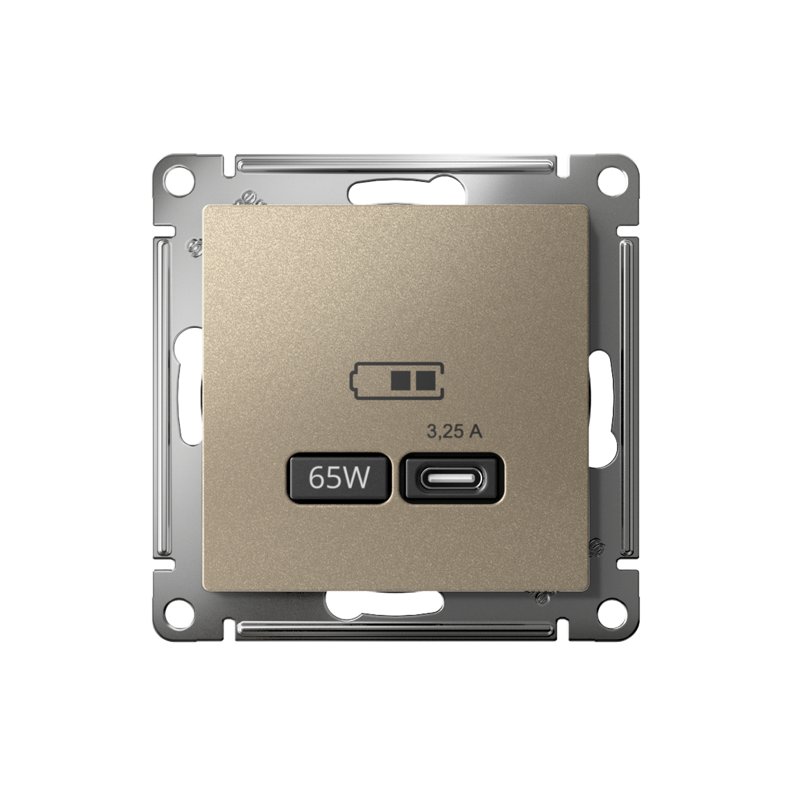 ATLASDESIGN USB РОЗЕТКА тип-С 65Вт высокоскор.заряд. QC, PD, механизм, ШАМПАНЬ