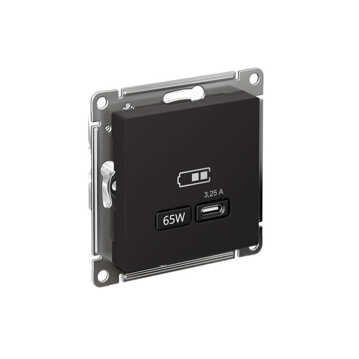 ATLASDESIGN USB РОЗЕТКА тип-С 65Вт высокоскор.заряд. QC, PD, механизм, КАРБОН