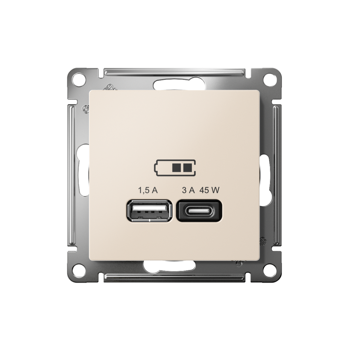 ATLASDESIGN USB РОЗЕТКА A + тип-C 45Вт высокоскор.заряд. QC, PD, механизм, БЕЖЕВЫЙ