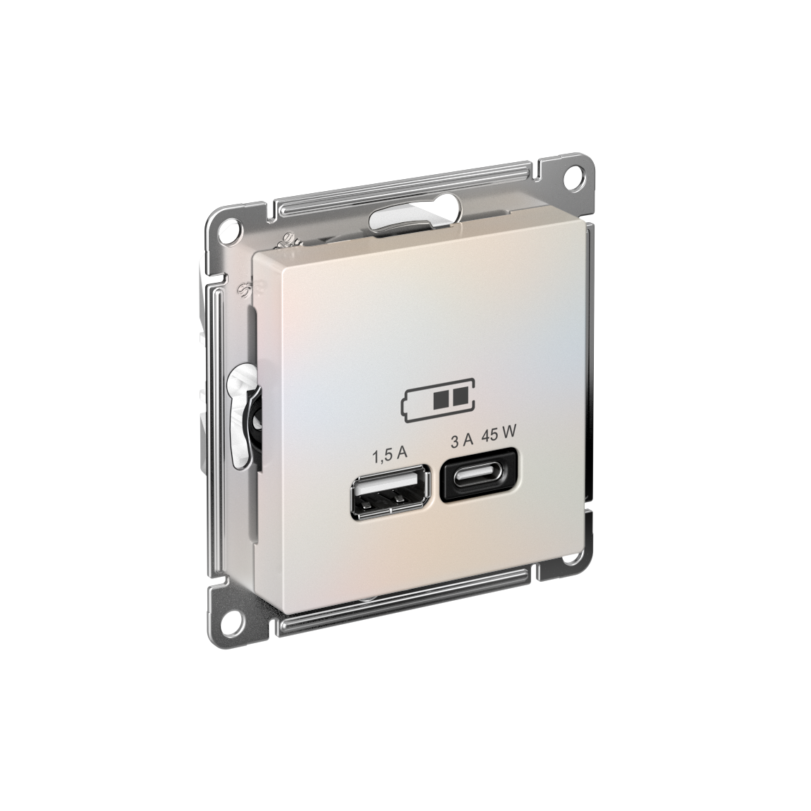 ATLASDESIGN USB РОЗЕТКА A + тип-C 45Вт высокоскор.заряд. QC, PD, механизм, ЖЕМЧУГ