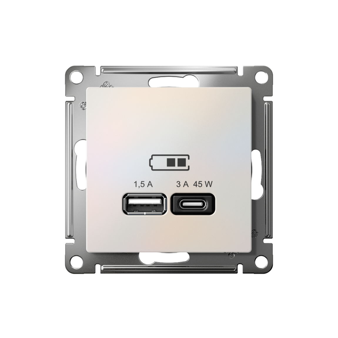 ATLASDESIGN USB РОЗЕТКА A + тип-C 45Вт высокоскор.заряд. QC, PD, механизм, ЖЕМЧУГ