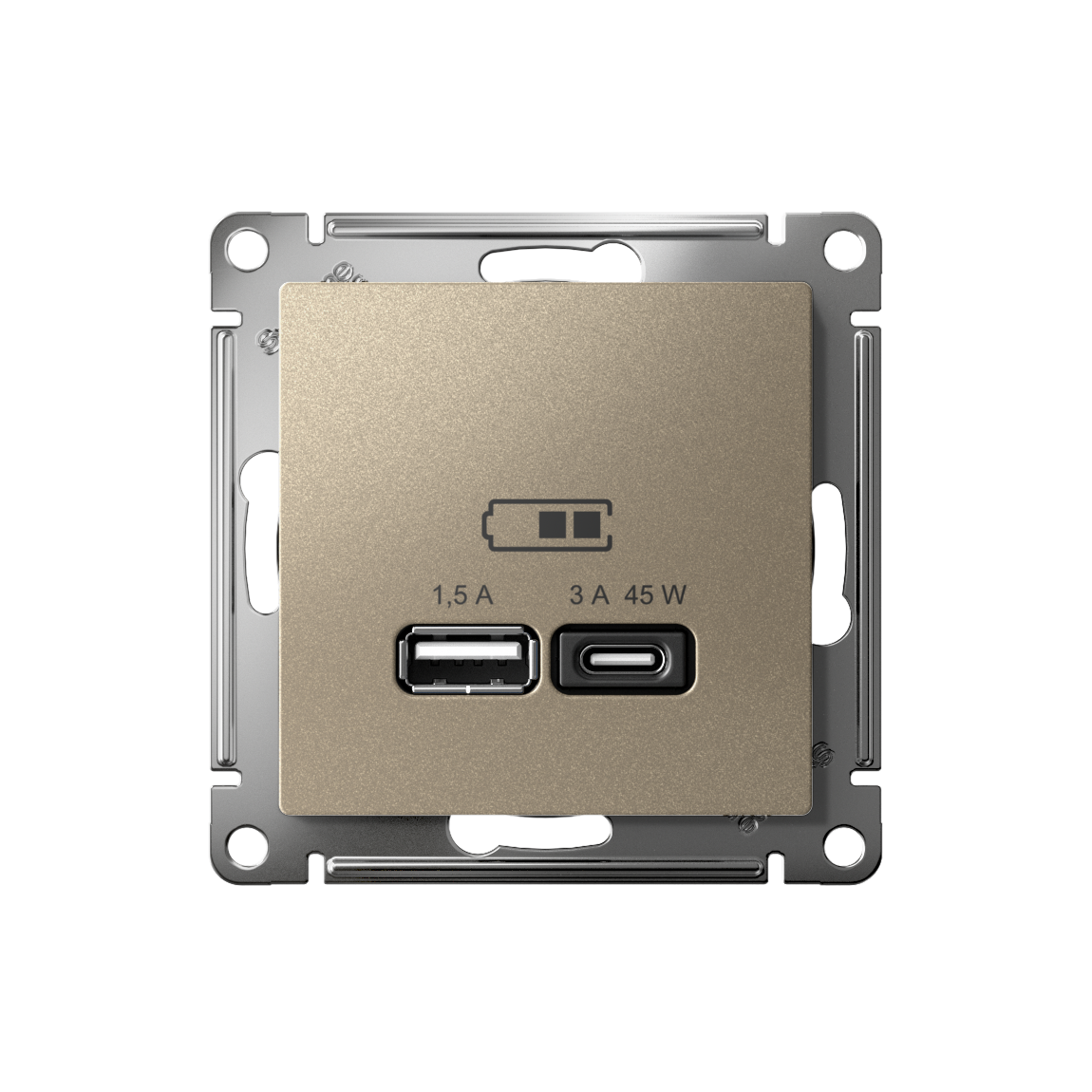 ATLASDESIGN USB РОЗЕТКА A + тип-C 45Вт высокоскор.заряд. QC, PD, механизм, ШАМПАНЬ
