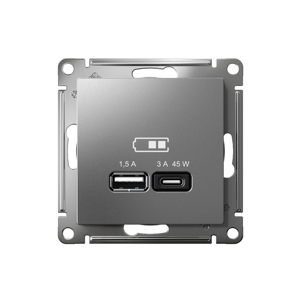 ATLASDESIGN USB РОЗЕТКА A + тип-C 45Вт высокоскор.заряд. QC, PD, механизм, СТАЛЬ