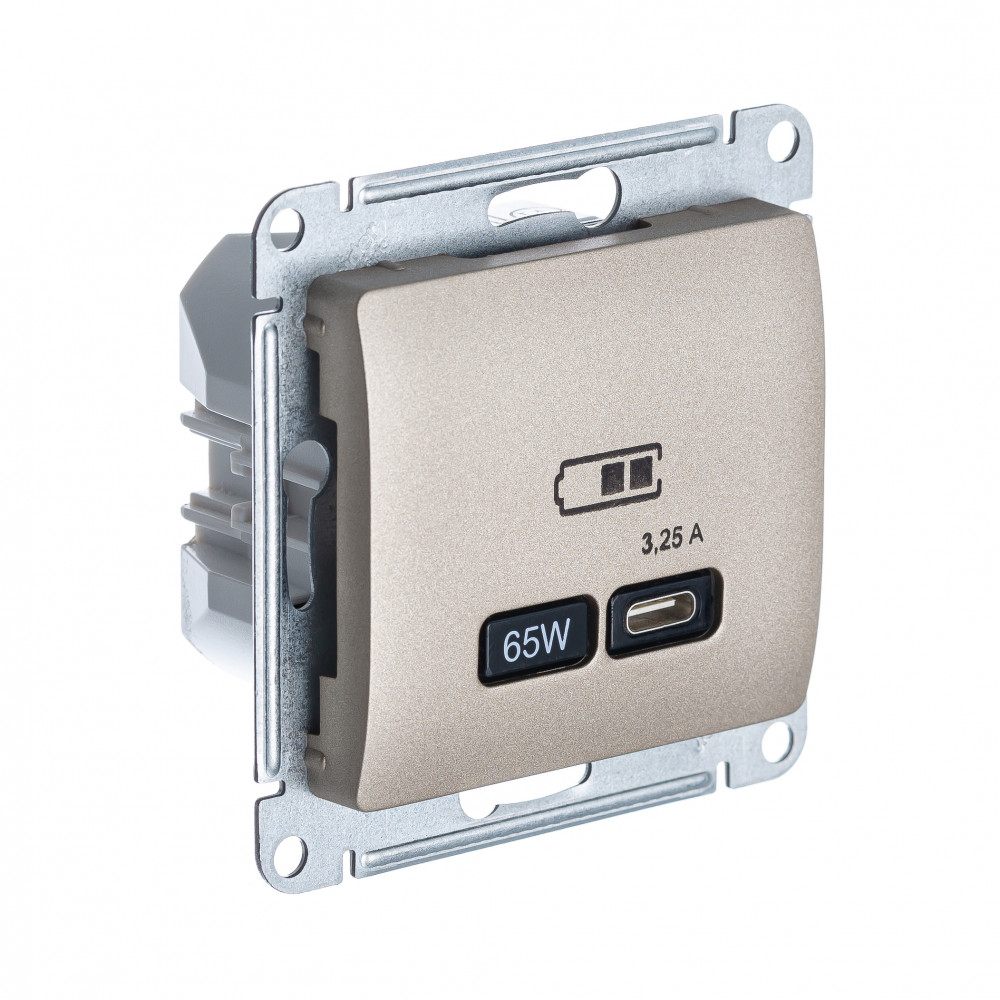 GLOSSA USB РОЗЕТКА тип-C 65Вт высокоскор.заряд. QC, PD, механизм, ТИТАН