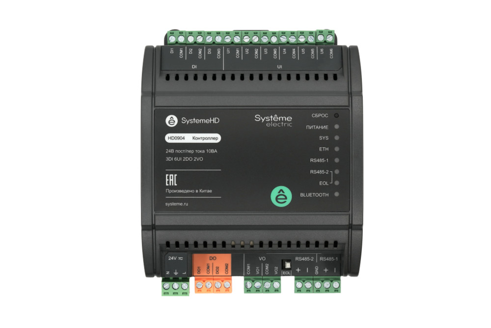 Контроллер SystemeHD, 3DI 6UI 2DO 2VO Ethernet 2RS485 BACnet Modbus ~24В/=24В