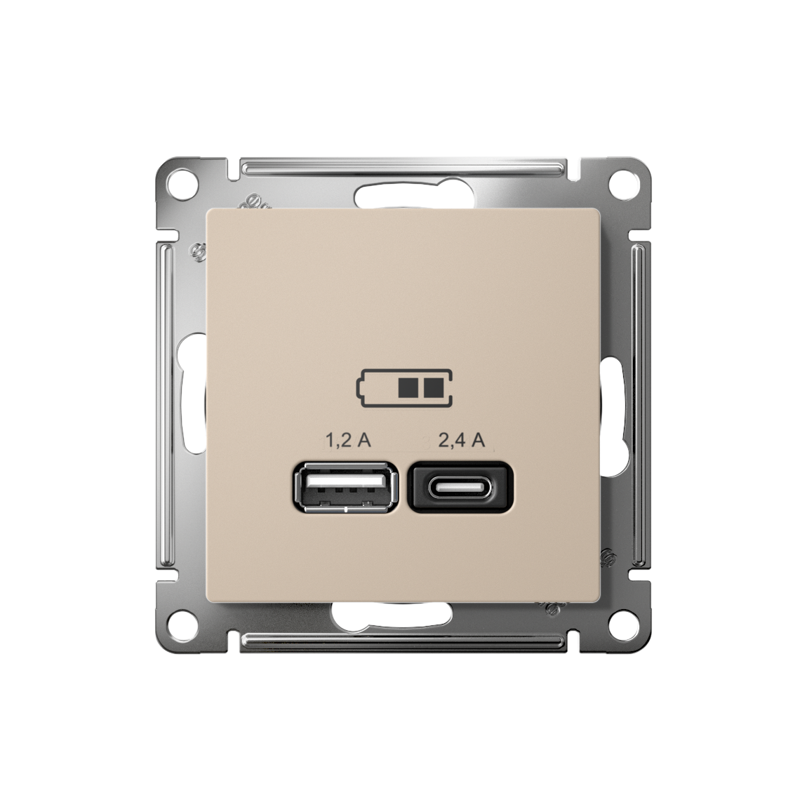 ATLASDESIGN USB РОЗЕТКА А+С, 5В/2,4А, 2х5В/1,2А, механизм, ПЕСОЧНЫЙ