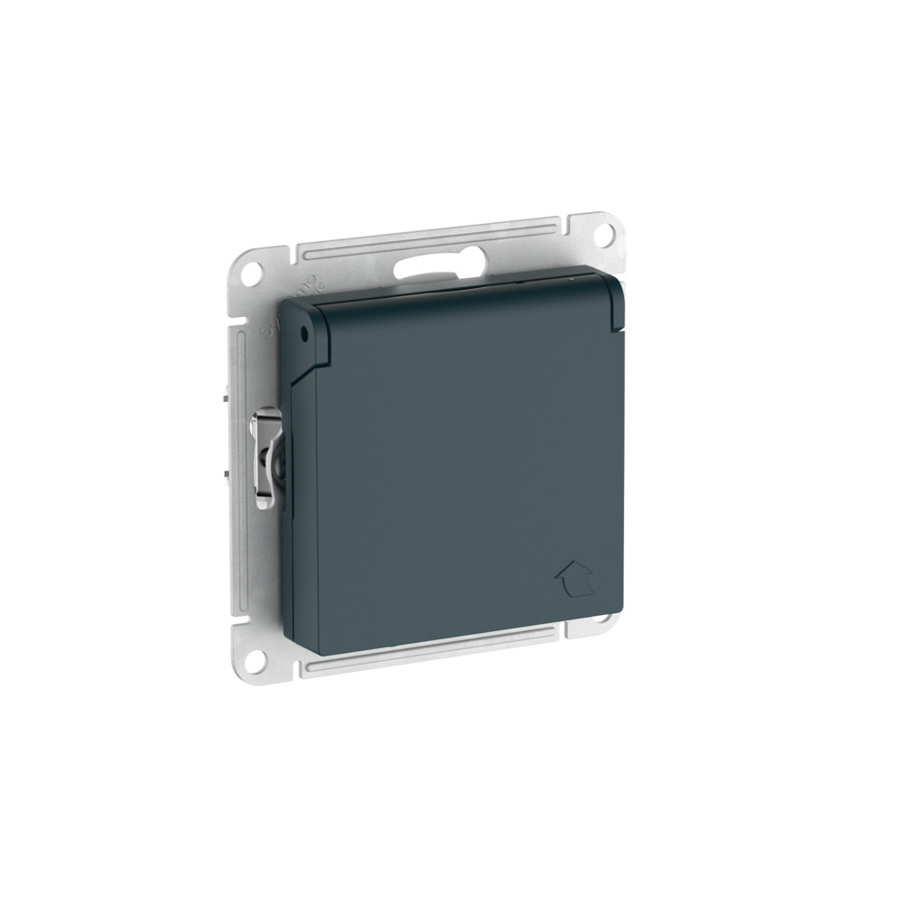ATLASDESIGN РОЗЕТКА с заземлением со шторками с крышкой,16А,IP20, мех.,быстрозажим. клем., ИЗУМРУД