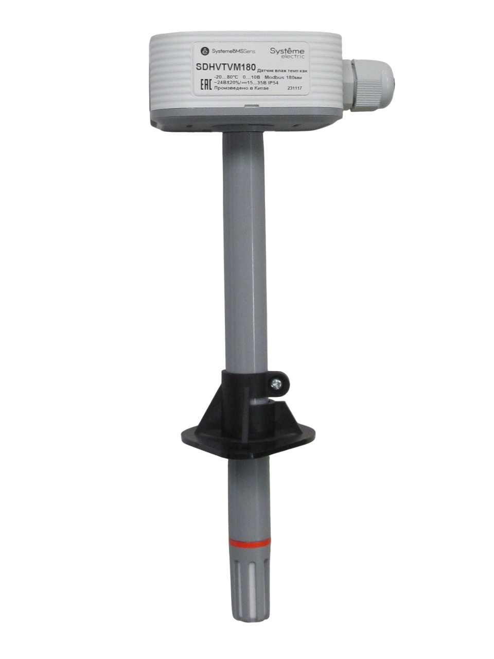 Датчик влажности и температуры канальный, 0…10В -20…+80°C Modbus 180мм(40…155мм) ~24В/=15…35В