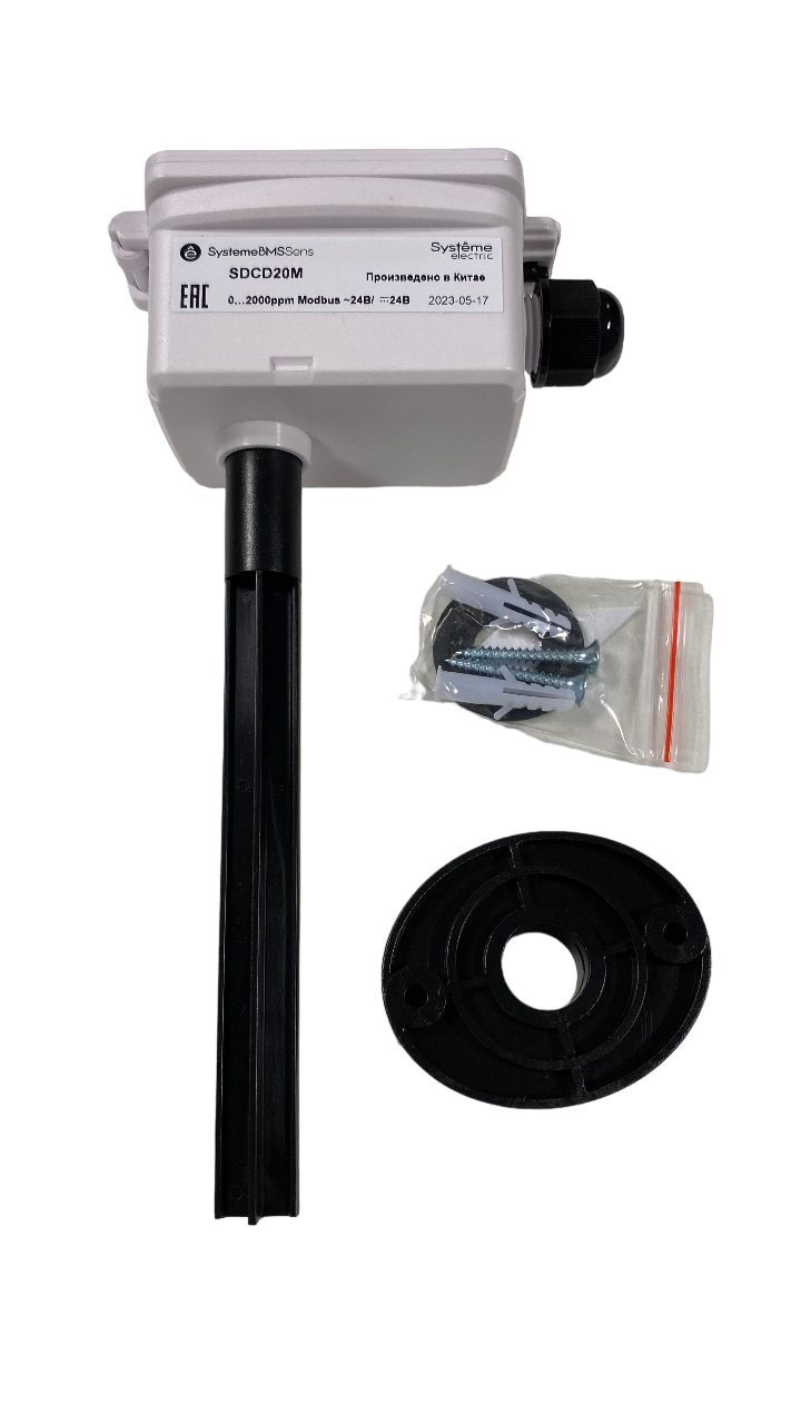 Датчик CO₂ канальный, RS485 Modbus 145мм ~15…24В/=15…24В