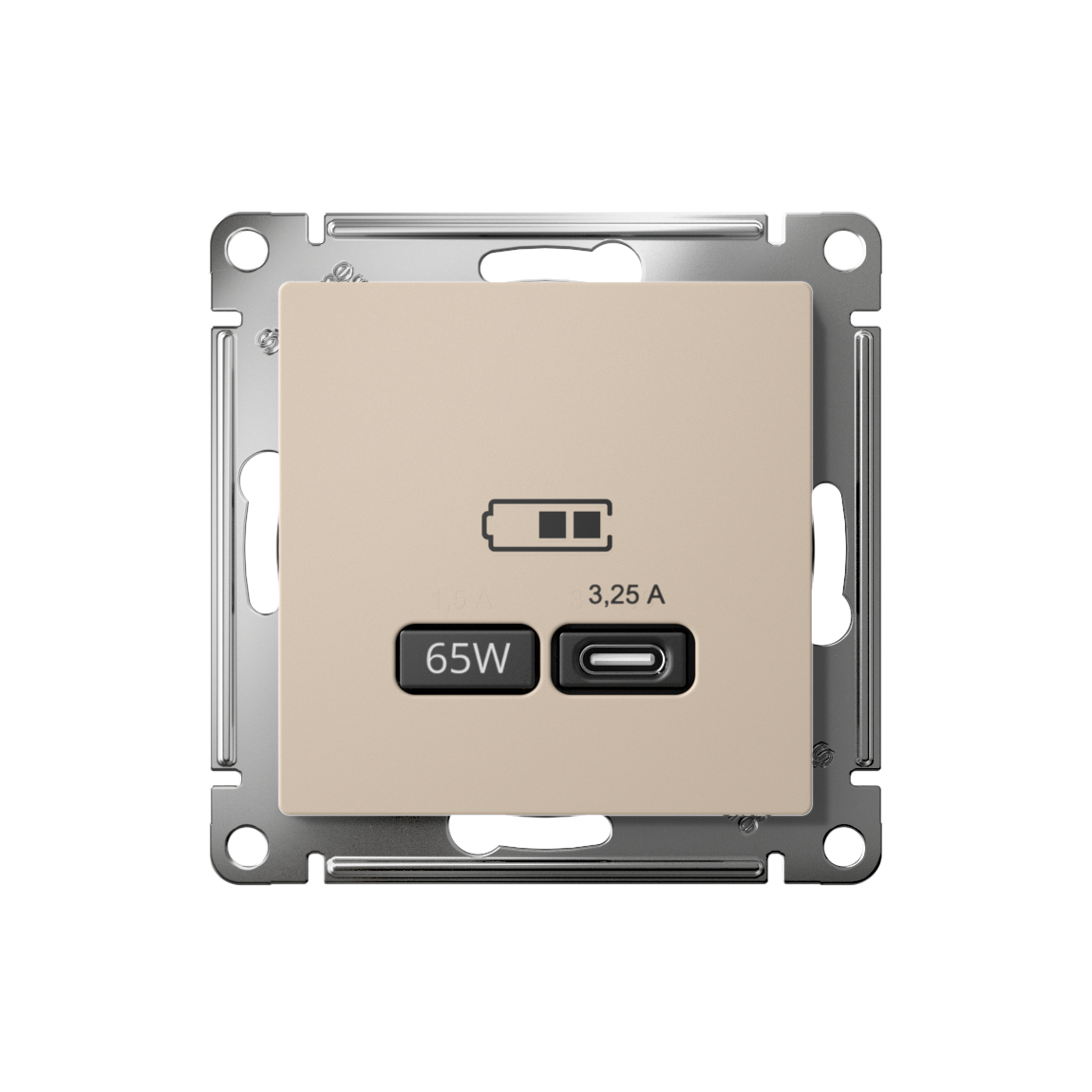 ATLASDESIGN USB РОЗЕТКА тип-С 65Вт высокоскор.заряд. QC, PD, механизм, ПЕСОЧНЫЙ