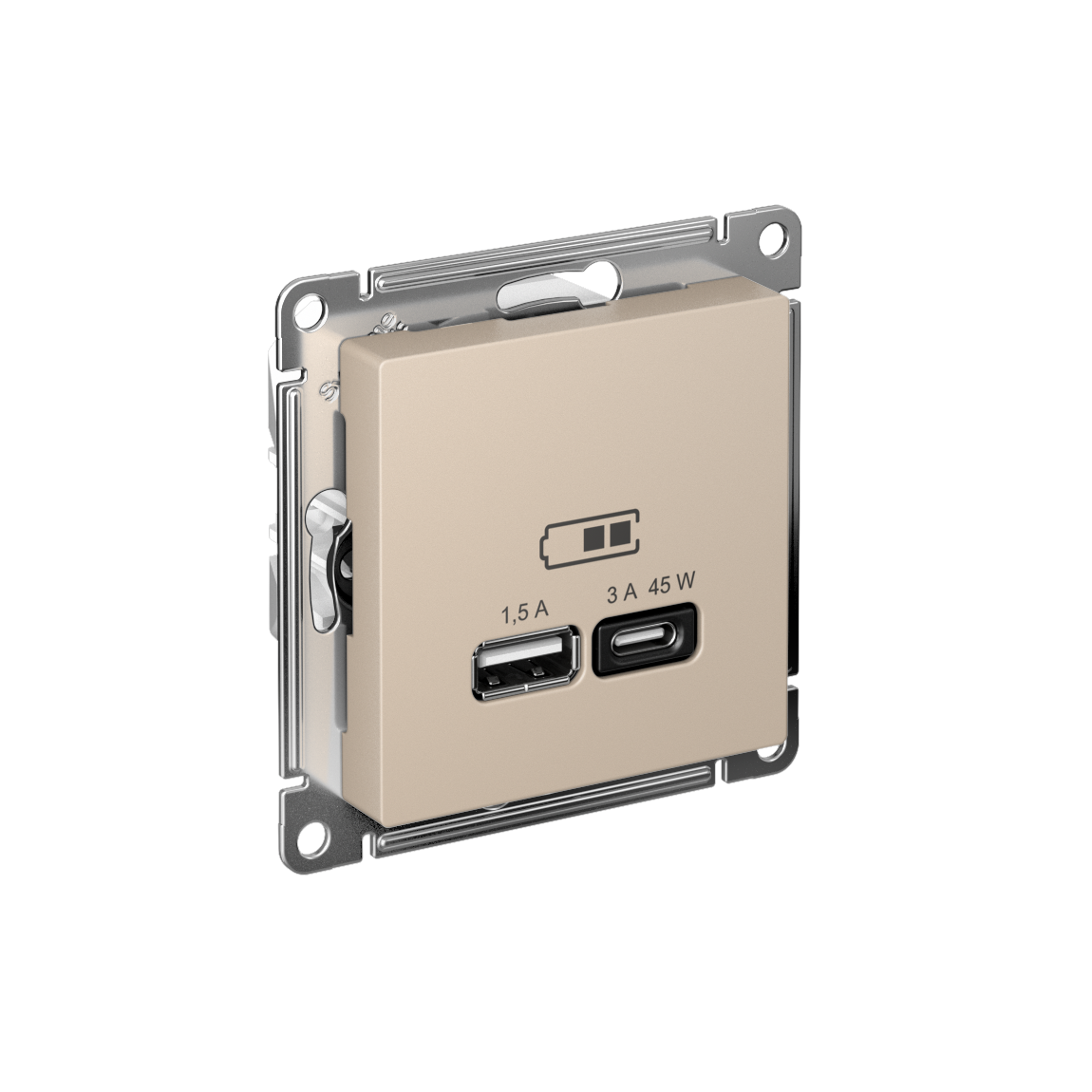 ATLASDESIGN USB РОЗЕТКА A + тип-C 45Вт высокоскор.заряд. QC, PD, механизм, ПЕСОЧНЫЙ