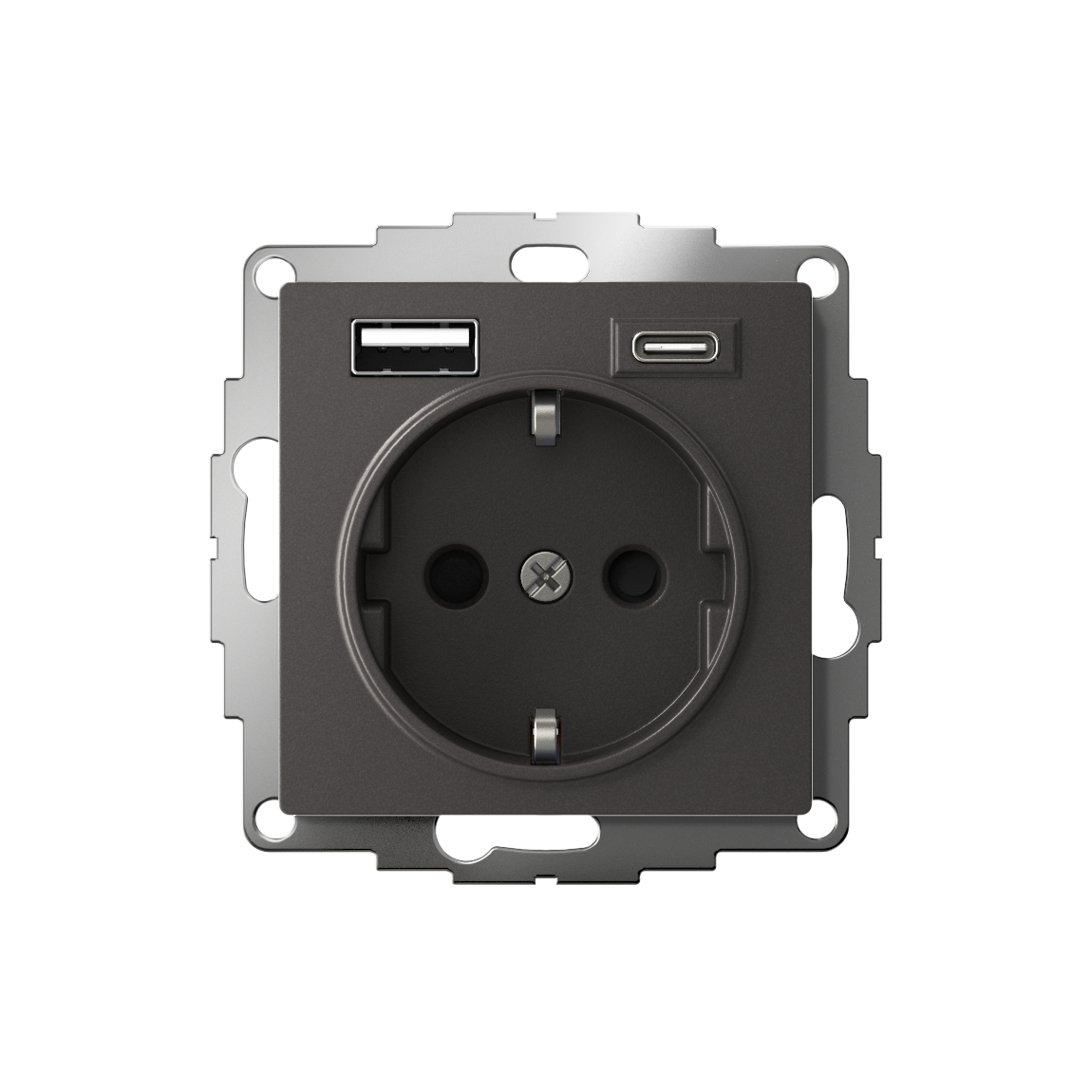 ATLASDESIGN РОЗЕТКА 16А с 2 USB A+C, 5В/2,4А/3,0А, 2х5В/1,5А, механизм, БАЗАЛЬТ