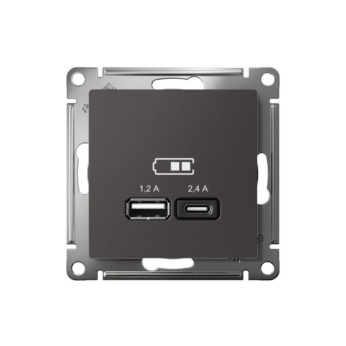 ATLASDESIGN USB РОЗЕТКА А+С, 5В/2,4А, 2х5В/1,2А, механизм, БАЗАЛЬТ