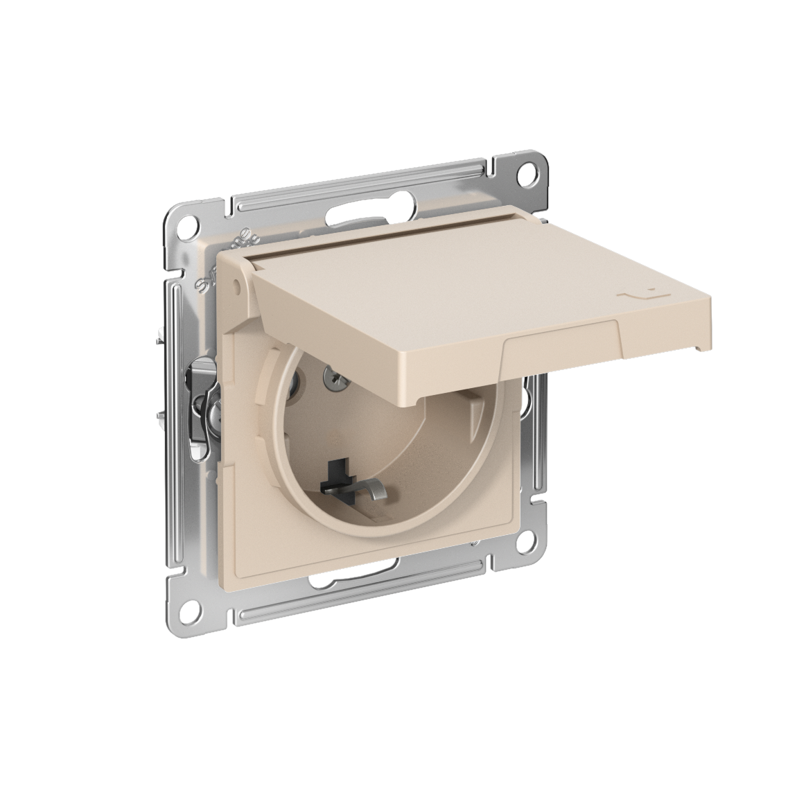 ATLASDESIGN РОЗЕТКА с заземлением со шторками с крышкой,16А,IP20, мех.,быстрозажим. клем., ПЕСОЧНЫЙ