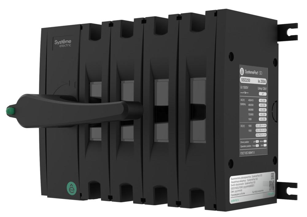 ВЫКЛ.-РАЗЪЕДИНИТЕЛЬ SYSTEMEPACT SD160 4P 125A РУКОЯТКА СЛЕВА ФРОНТ._РУКОЯТКА ЗАКАЗЫВАЕТСЯ ОТДЕЛЬНО