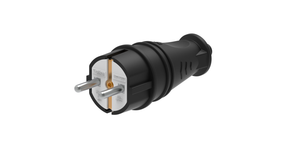 MULTISET Вилка 2К+З прямая каучуковая 16 А/250 В IP44 ЧЁРНАЯ