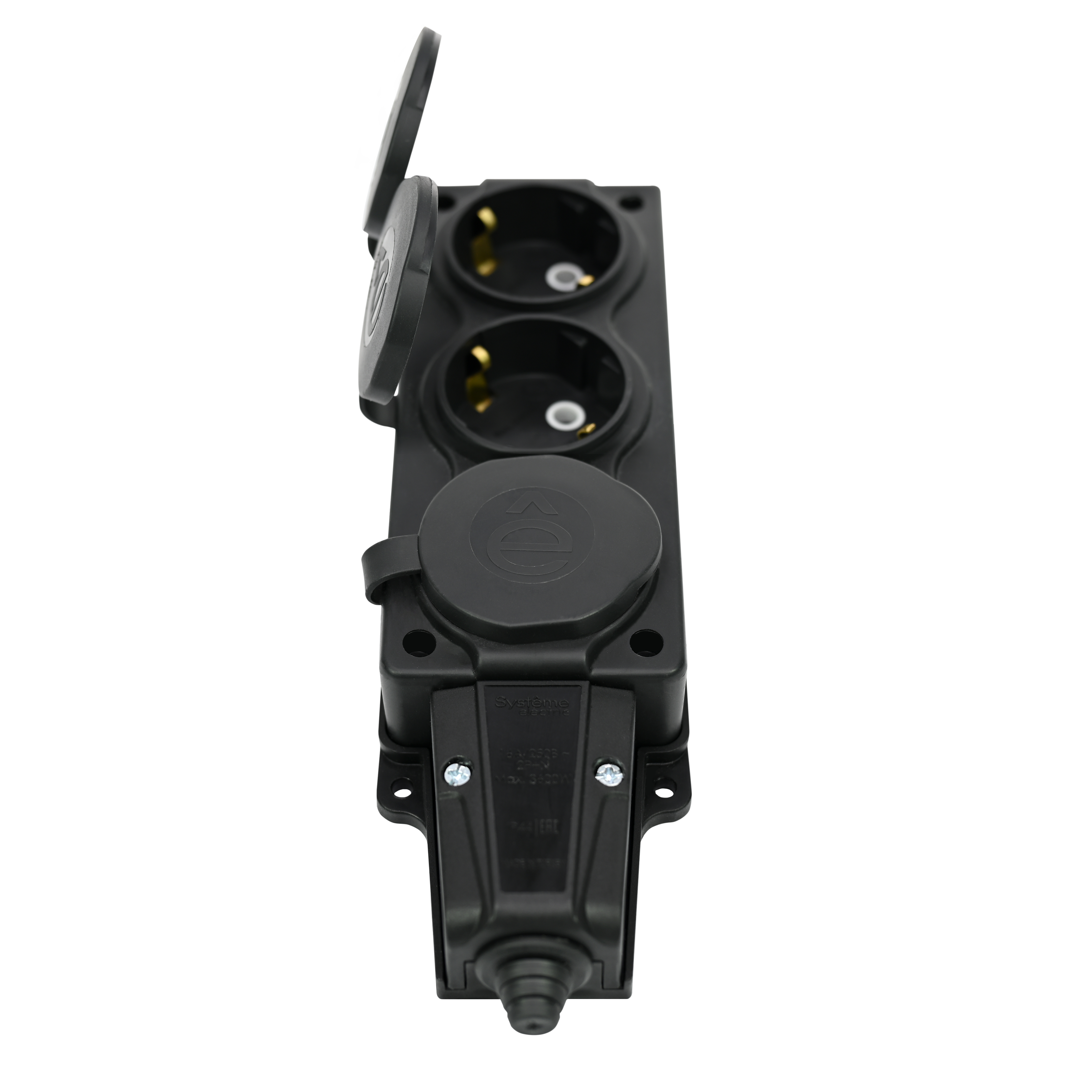MULTISET Колодка 3х розетка 2К+З каучуковая 16 А/250 В IP44 ЧЁРНАЯ