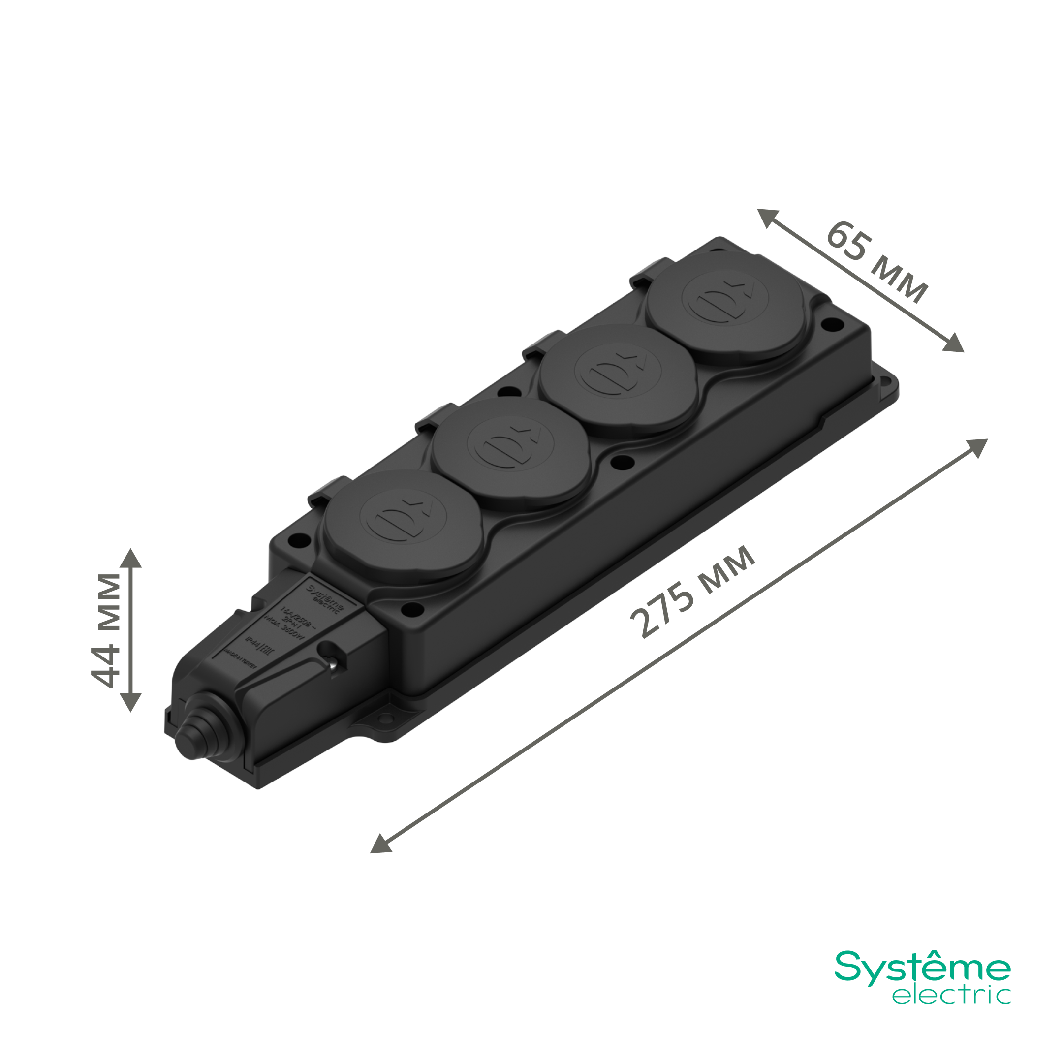 MULTISET Колодка 4х розетка 2К+З каучуковая 16 А/250 В IP44 ЧЁРНАЯ
