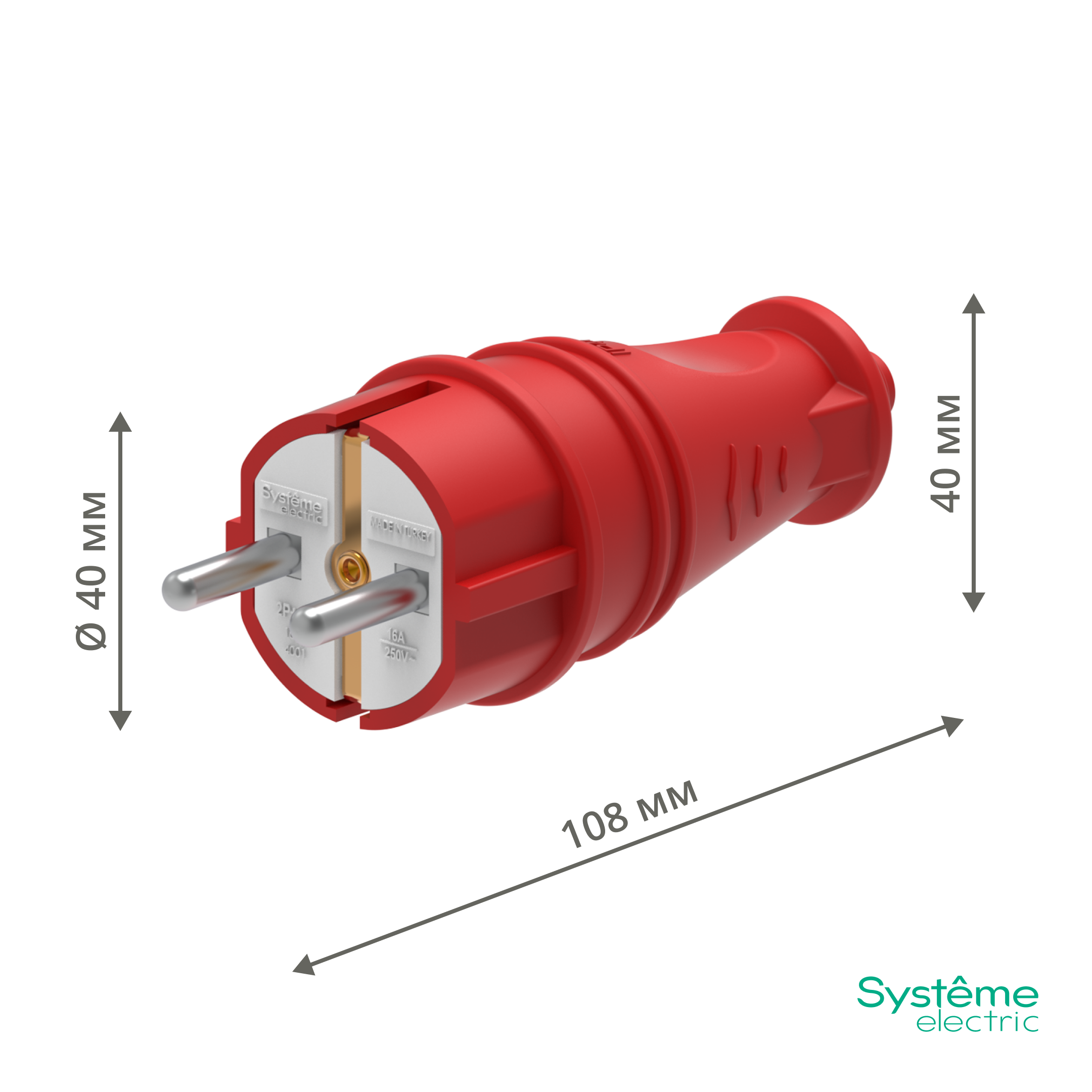 MULTISET Вилка 2К+З прямая каучуковая 16 А/250 В IP44 КРАСНАЯ